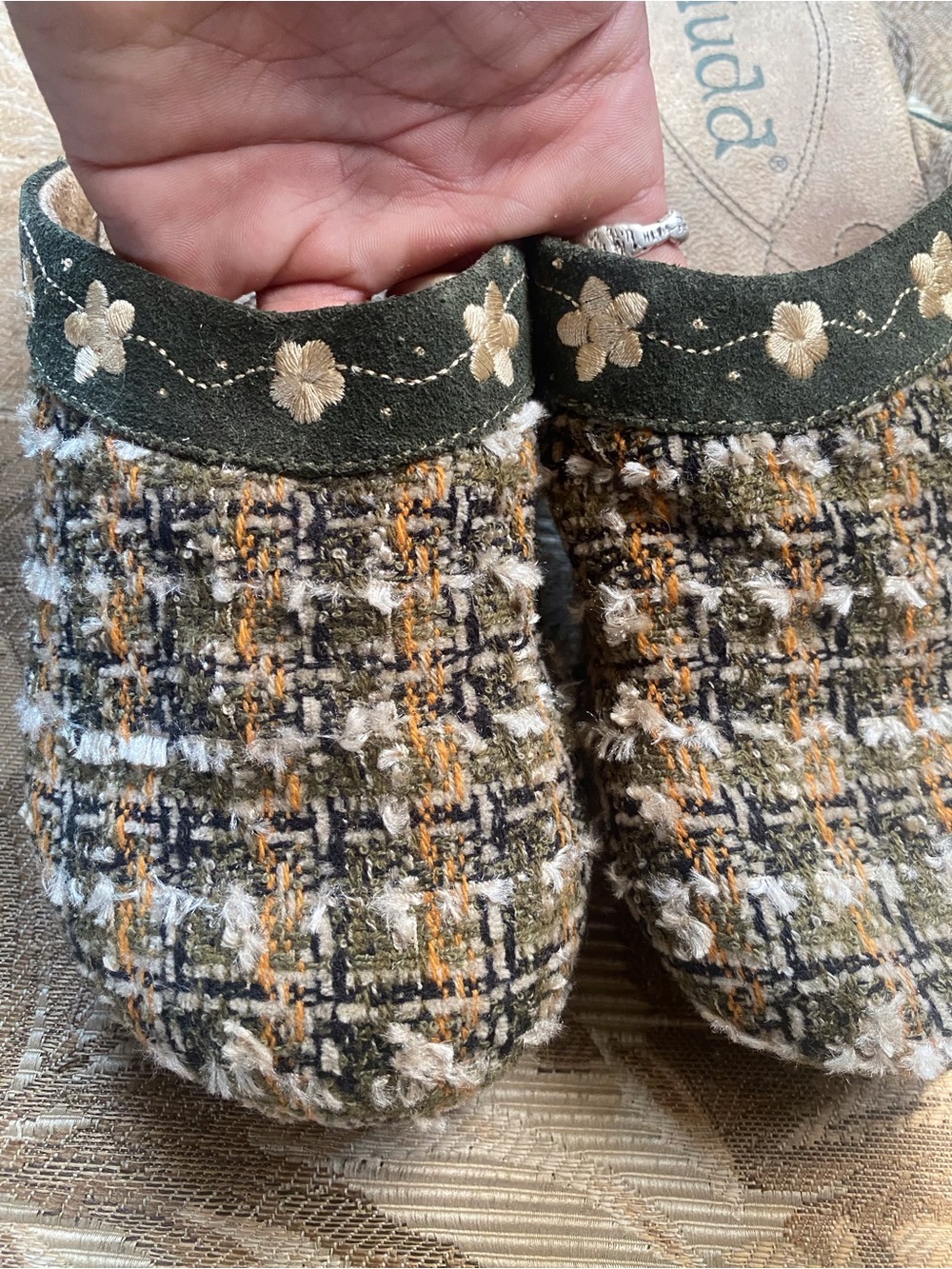 Mudd Y2K Green Yellow Tweed Floral Slip-On Clog Women’s 6 - Picture 3 of 6